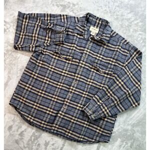Vintage Eddie Bauer Heavy Cotton Plaid Shirt Men XL Blue Button Up Outdoor Workw